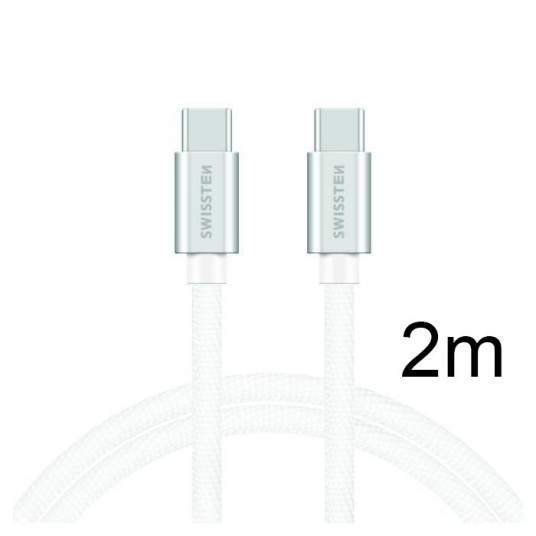  Swissten Textile Universal Quick Charge 3.0 USB-C to USB-C Data and Charging Cable 2m Silver 