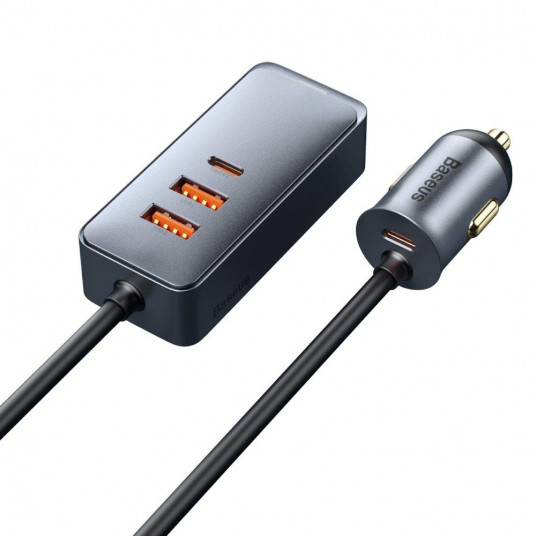  Ładowarka samochodowa Baseus Share Together z przedłużaczem, 2x USB, 2x USB-C, 120W (szara) 