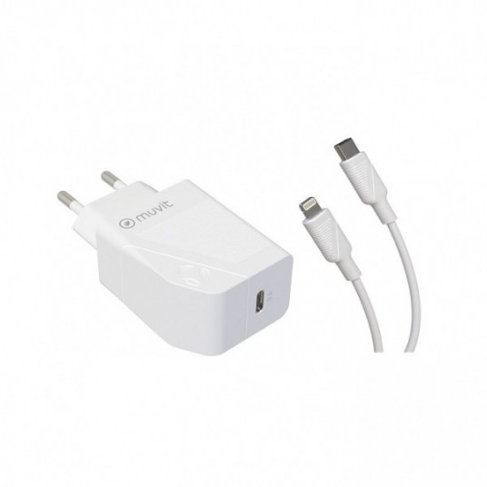  Travel Charger PD 20W + Type-C Lightning  By Muvit White 