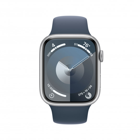 Išmanusis laikrodis Apple Watch Series 9 GPS + Cellular 45mm Silver Aluminium Case with Storm Blue Sport Band - S/M MRMG3ET/A