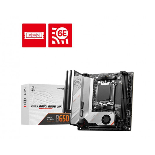  Mainboard|MSI|AMD B650|SAM5|Mini-ITX|Memory DDR5|Memory slots 2|1xPCI-Express 16x|2xM.2|1xHDMI|5xUSB 3.2|1xUSB-C|1xRJ45|3xAudio port|MPGB650IEDGEWIFI 