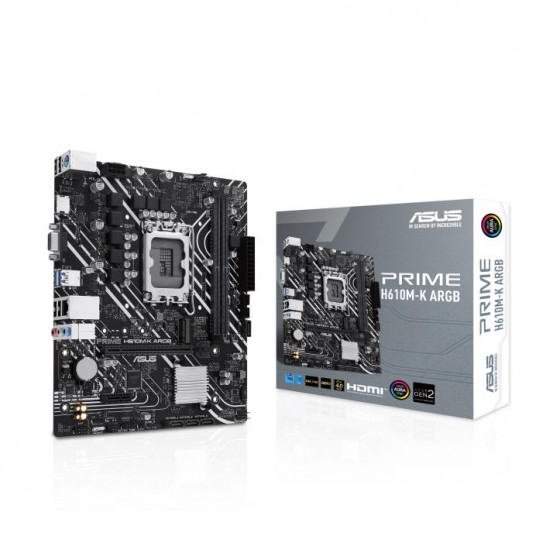 Mainboard|ASUS|Intel H610|LGA1700|Micro-ATX|Memory DDR5|Memory slots 2|1xPCI-Express 3.0 1x|1xPCI-Express 4.0 16x|1xM.2|1x15pin D-sub|1xHDMI|1xAudio-In|1xAudio-Out|1xMicrophone|4xUSB 2.0|2xUSB 3.2|1xPS/2|1xRJ45|PRIMEH610M-KARGB