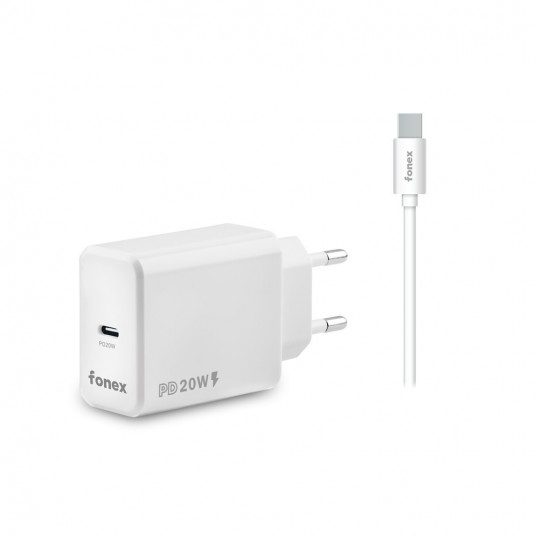  Travel Charger Type-C PD 20W + Type-C Cable 1.5m By Fonex White 
