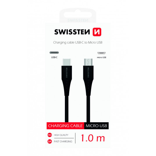 Swissten Basic Universal Quick Charge 3.1 USB-C to Micro USB Data and Charging Cable 1m Black