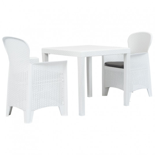 Bistro baldų komplektas, 3d., baltos sp., ratano imitacija