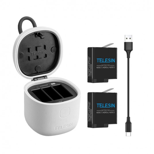  Telesin Wodoodporna ładowarka trójkanałowa box dla GoPro Hero 9 + 2 baterie (GP-BTR-905-GY) 