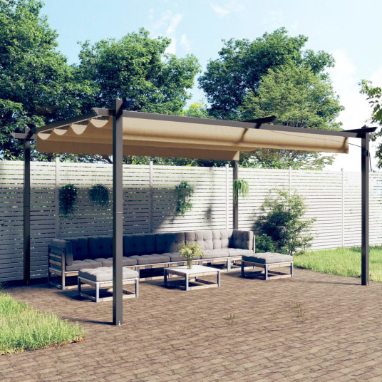  Sodo pavėsinė su įtraukiamu stogu, taupe spalvos, 4x3m 