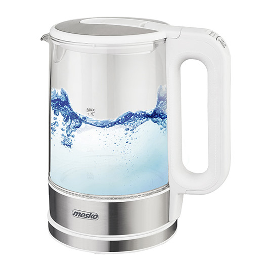  Mesko Kettle MS 1301w	 Electric, 1850 W, 1.7 L, Glass/Stainless steel, 360° rotational base, White 
