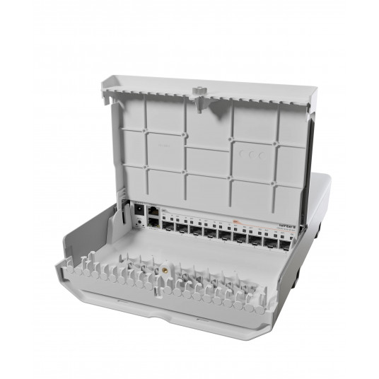  Mikrotik CRS310-1G-5S-4S+OUT netFiber 9, 1xGigabit LAN port, 5xSFP ports, 4x SFP+ ports, Serial console port (RJ45), 802.3af/at PoE in, CPU temperature monitor, Router OS MikroTik 