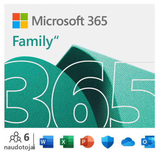  Programinė įranga Microsoft 365 Family 6GQ-00092 ESD, 1-6 PCs/Macs user(s), Subscription, License term 1 year(s), All Languages, Premium Office Apps, 6 TB OneDrive cloud storage 