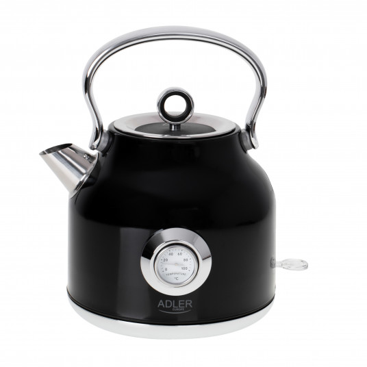  Adler Kettle with a Thermomete AD 1346b Electric, 2200 W, 1.7 L, Stainless steel, 360° rotational base, Black 