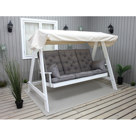 Venta sūpynės, balta su beige spalvos stogeliu ir pilkais čiužinukais