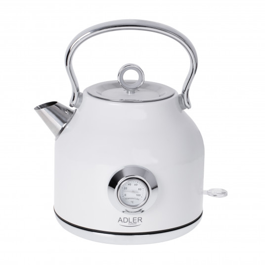  Adler Kettle with a Thermomete AD 1346w Electric, 2200 W, 1.7 L, Stainless steel, 360° rotational base, White 