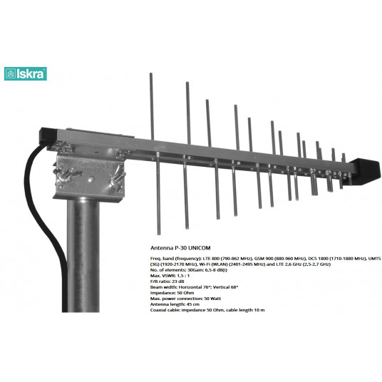  Antenna P-30 UNICOM H/V+H155 10m+SMA ISKRA Silver 