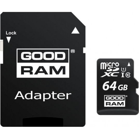  Goodram 64GB Micro SDHC U1-I Class 10 Memory Card with Adapter 