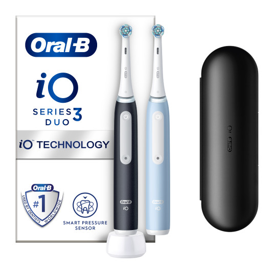 Elektrinis dantų šepetėlis OG3d.2i6.2K Oral-B iO3 Duo pack, matinė juoda/žydra