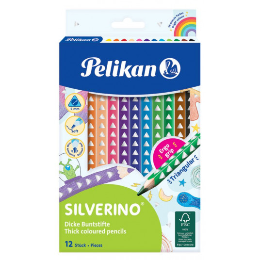  Pieštukai spalvoti stori trikampiai 12sp SILVERINO 