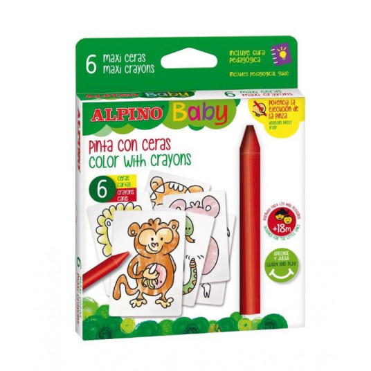 Spalvotos kreidelės ALPINO Baby 6sp+6 trafaretai