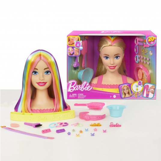 Vaivorykštės spalvų „Barbie Styling Head“ stilizavimo galva – šviesūs plaukai HMD78