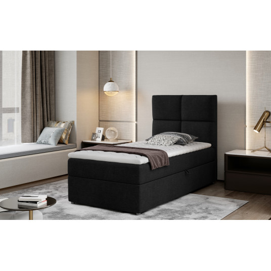 Continental lova su patalynės dėže Rivia 90x200, juoda, audinys Sawana 14