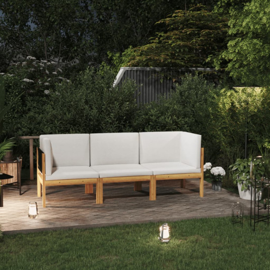 Trivietė sodo sofa su pagalvėlėmis, akacijos medienos masyvas