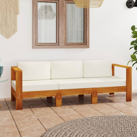 Keturvietė sodo sofa su kreminėmis pagalvėmis, akacijos masyvas