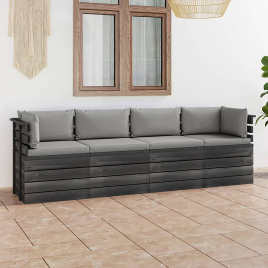 Keturvietė sodo sofa iš palečių su pagalvėlėmis, pušies mediena