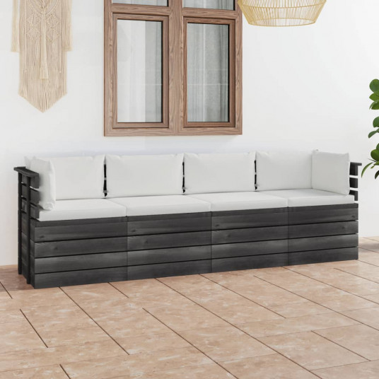 Keturvietė sodo sofa iš palečių su pagalvėlėmis, pušies mediena
