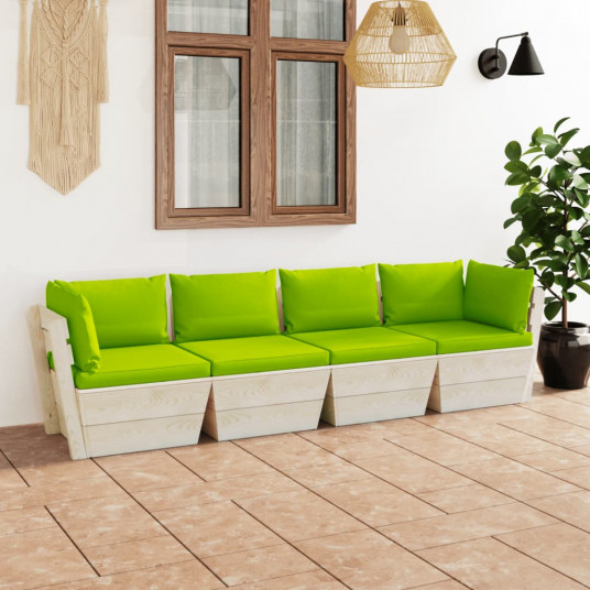  Keturvietė sodo sofa iš palečių su pagalvėlėmis, eglės mediena 