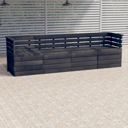 Keturvietė sodo sofa iš palečių, tamsiai pilka, pušies masyvas