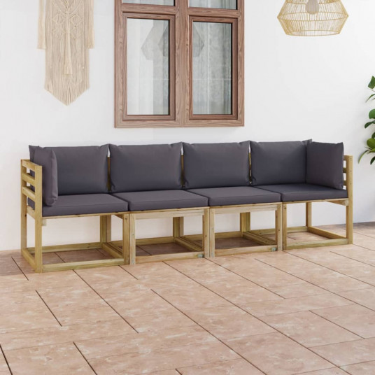 Keturvietė sodo sofa su antracito spalvos pagalvėlėmis