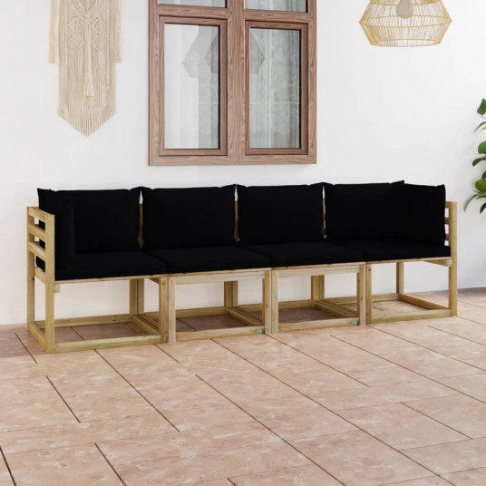 Keturvietė sodo sofa su juodomis pagalvėlėmis