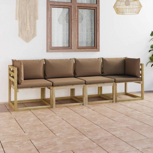 Keturvietė sodo sofa su taupe spalvos pagalvėlėmis