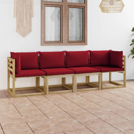  Keturvietė sodo sofa su vyno raudonomis pagalvėlėmis 