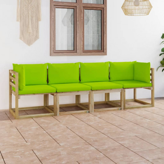  Keturvietė sodo sofa su šviesiai žaliomis pagalvėlėmis 