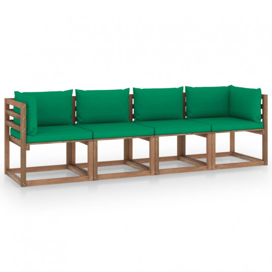 Keturvietė sodo sofa iš palečių su pagalvėlėmis, pušies mediena