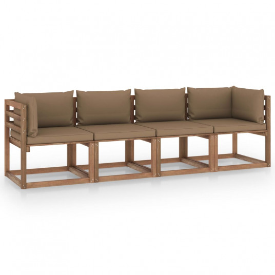  Keturvietė sodo sofa iš palečių su pagalvėlėmis, pušies mediena 