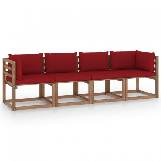  Keturvietė sodo sofa iš palečių su pagalvėlėmis, pušies mediena 
