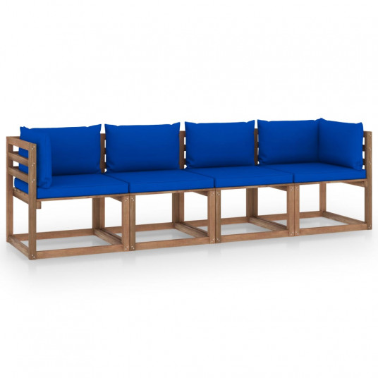  Keturvietė sodo sofa iš palečių su pagalvėlėmis, pušies mediena 