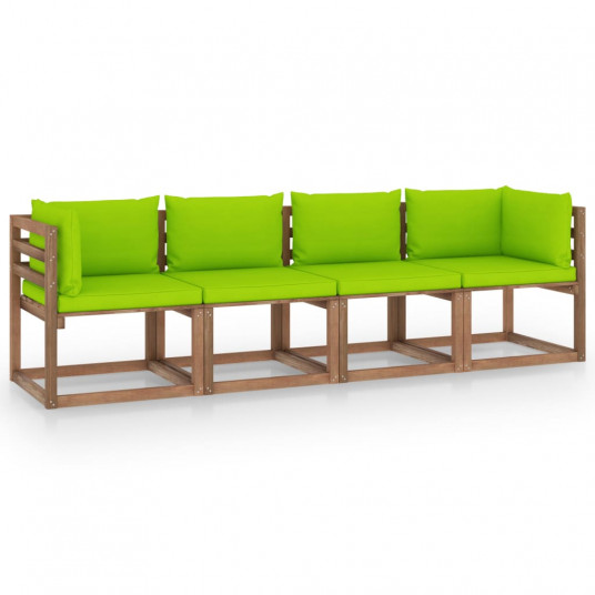 Keturvietė sodo sofa iš palečių su pagalvėlėmis, pušies mediena 
