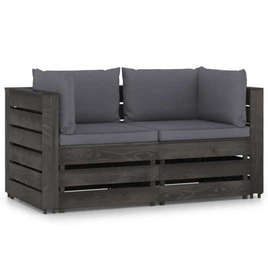  Dvivietė sodo sofa su pagalvėlėmis, pilkai impregnuota mediena 