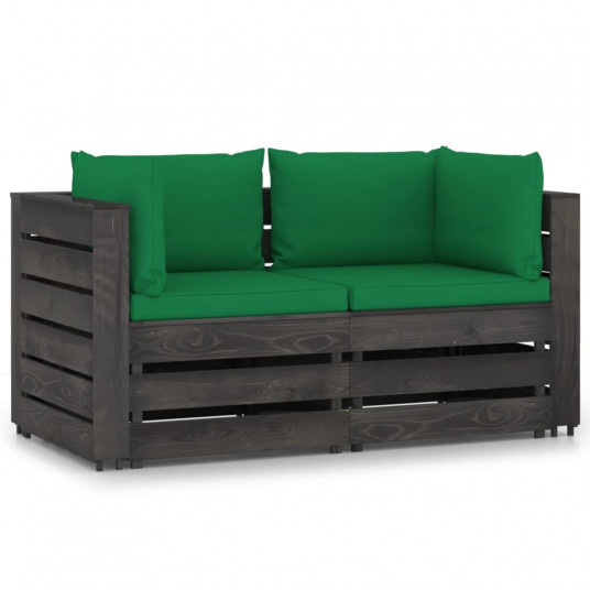  Dvivietė sodo sofa su pagalvėlėmis, pilkai impregnuota mediena 