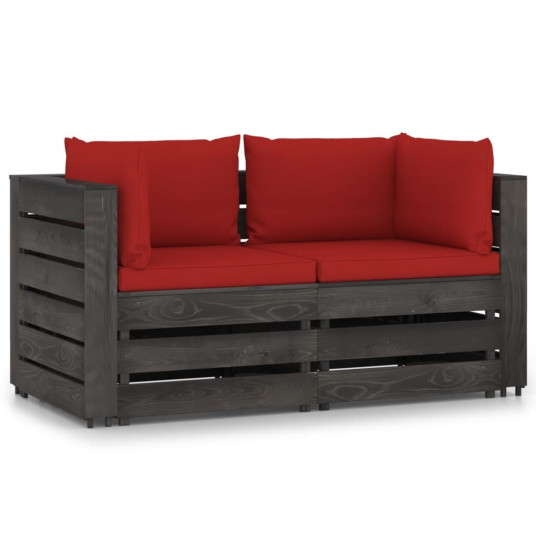  Dvivietė sodo sofa su pagalvėlėmis, pilkai impregnuota mediena 