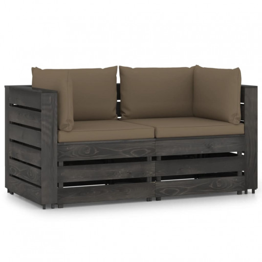  Dvivietė sodo sofa su pagalvėlėmis, pilkai impregnuota mediena 