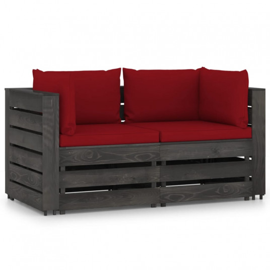 Dvivietė sodo sofa su pagalvėlėmis, pilkai impregnuota mediena