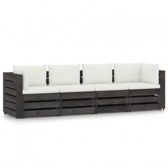 Keturvietė sodo sofa su pagalvėmis, pilkai impregnuota mediena