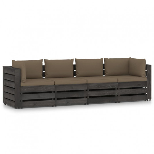 Keturvietė sodo sofa su pagalvėmis, pilkai impregnuota mediena