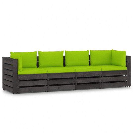 Keturvietė sodo sofa su pagalvėmis, pilkai impregnuota mediena