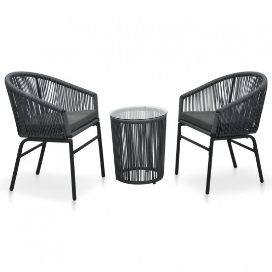 Bistro baldų komplektas su pagalvėmis, 3 dalių, antracito, PVC