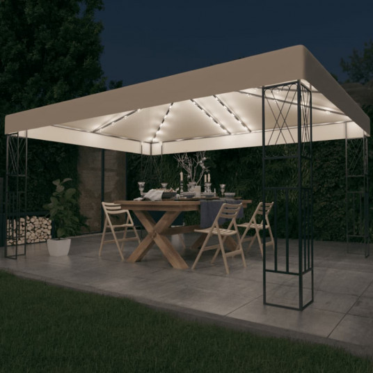  Pavėsinė su lemputėmis LED, kreminė, 3x4m 